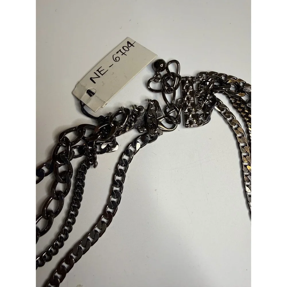 Cara New York Gunmetal Statement Necklace Mixed Media Lace Stone Floral Bib